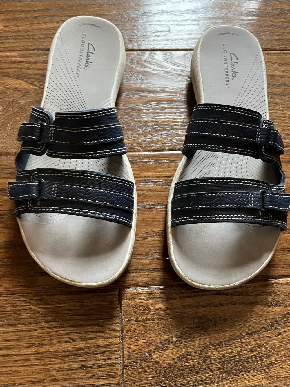 Clarks Navy Dual-Strap Cloudsteppers Slide Sandals